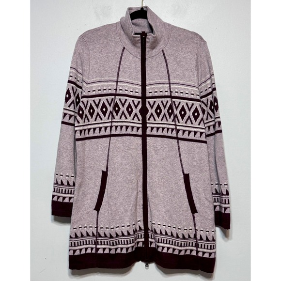 Cynthia Rowley Aztec Knit Coatigan Sweater Jacket 1X Fair Isle Zip Cabincore - Picture 1 of 8